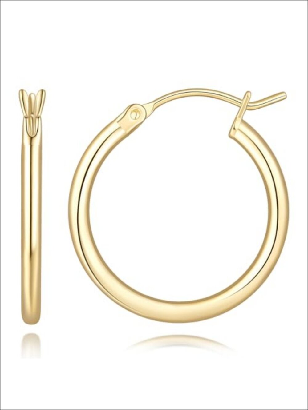14K Gold Plated Hoop Earrings Latch Back Minimalist Layering Women